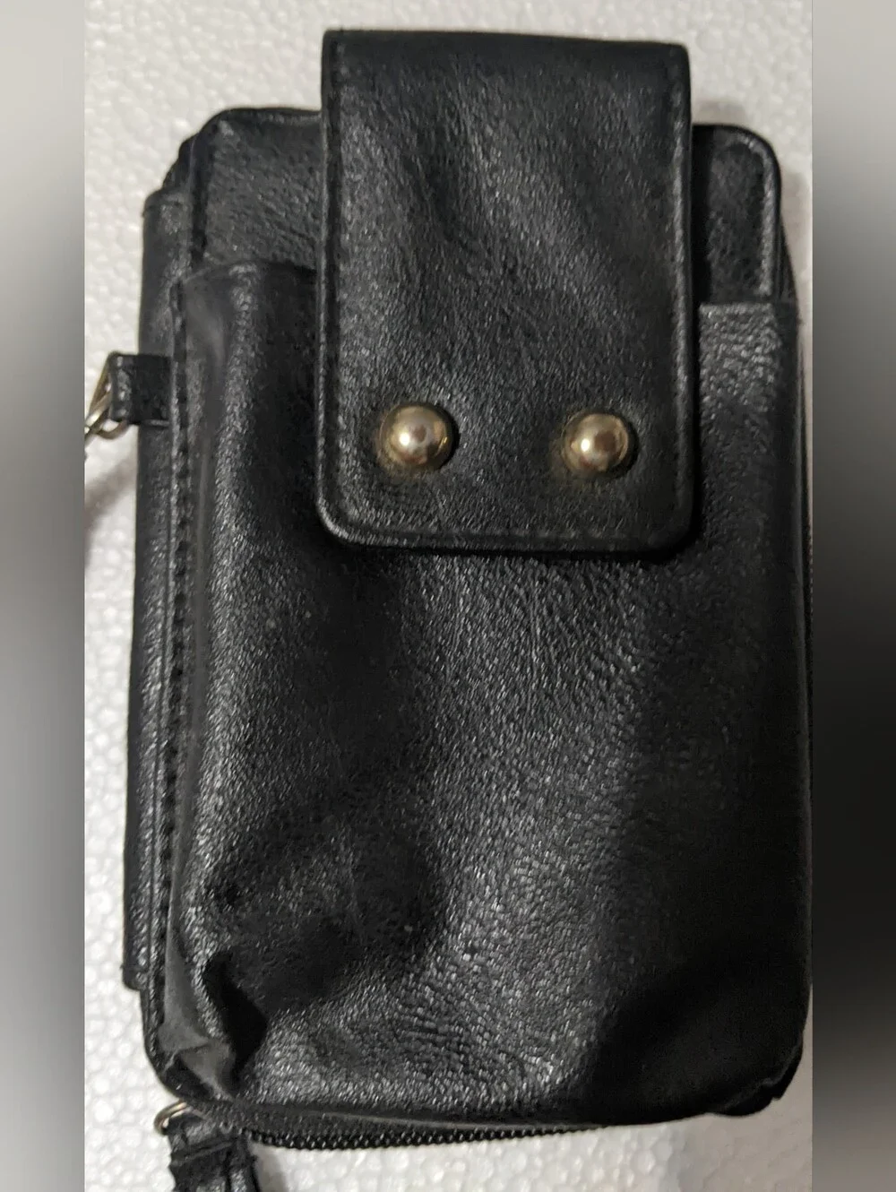Black Leather Wristlet Phone Wallet - Unbranded